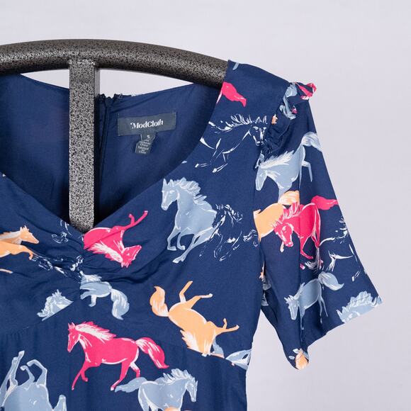 ModCloth Women's Size SMALL Neon Stampede Dress Ruffle Festival Western Skater - Picture 4 of 6